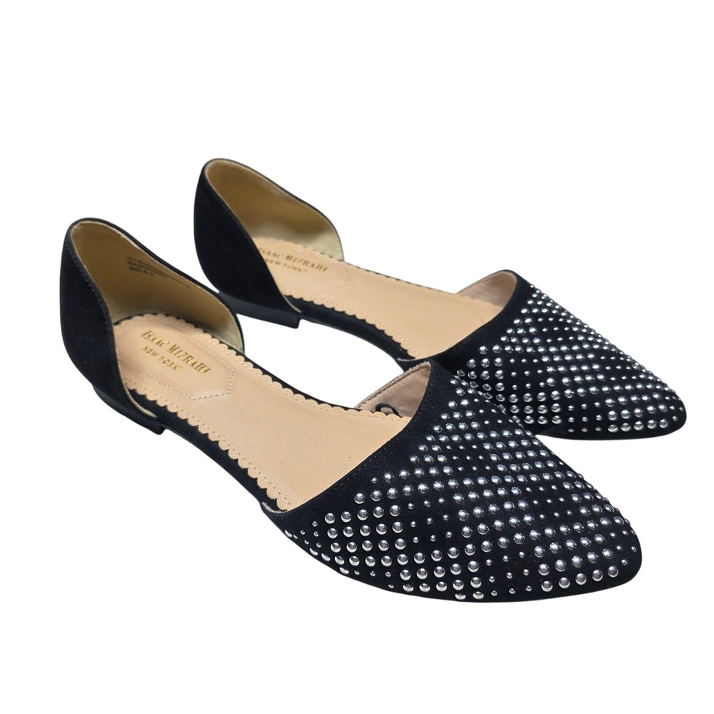 Isaac Mizrahi New York Black Studded DOrsay Pointed Toe Flats Shoes Women's 9.5 - Picture 1 of 8